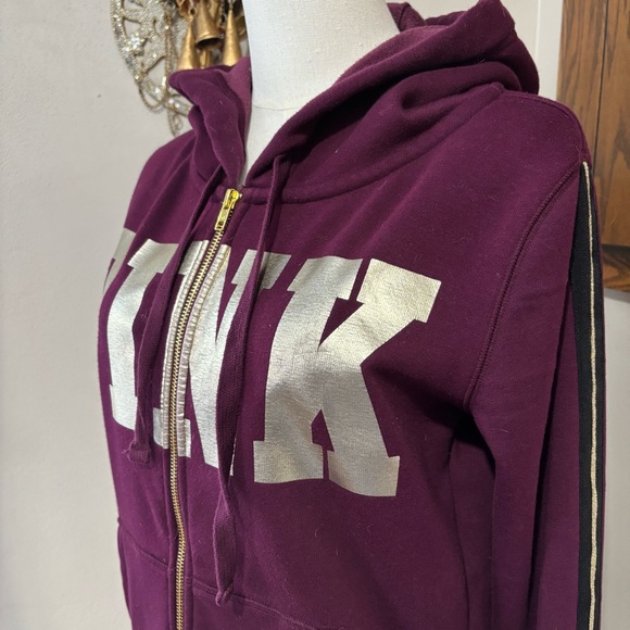 Victoria's Secret PINK Zip up Dog Logo Hoodie Jacket Gold Print Size Medium - Picture 2 of 15